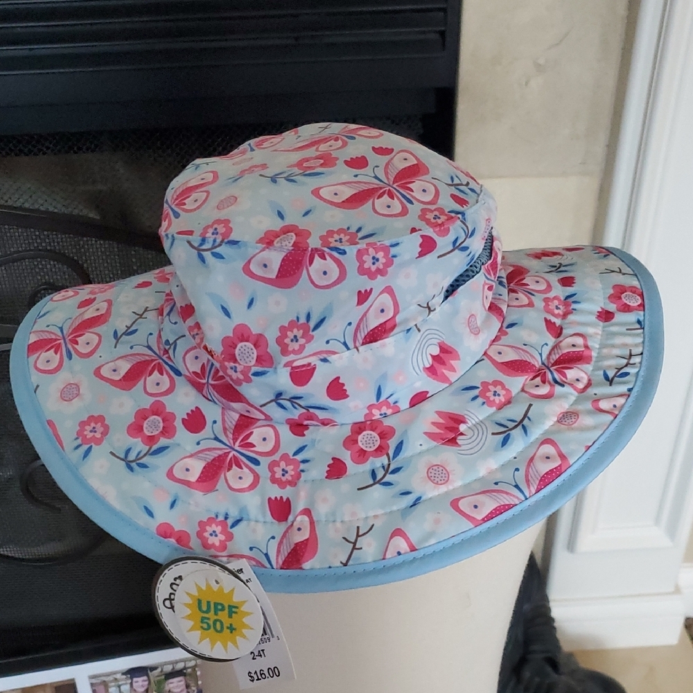 Toddler Girls Addie & Tate Butterfly Flowers Boonie Sun Hat Size 2T-4T Upf50 NWT
